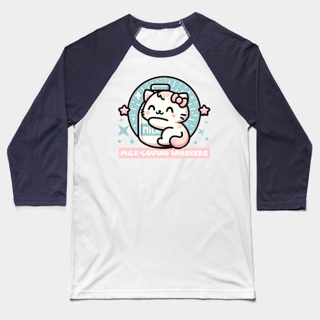 milk loving whiskers Baseball T-Shirt by AOAOCreation